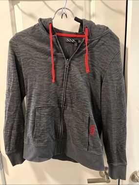 Vans Dark Gray Zip Hoodie with Red Drawstrings